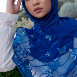 " Parinaz " Royal Blue  Butterfly Hijab Shawl
