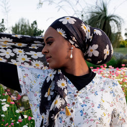 " Shekeba " Daisy Black Floral Long Shawl Hijab