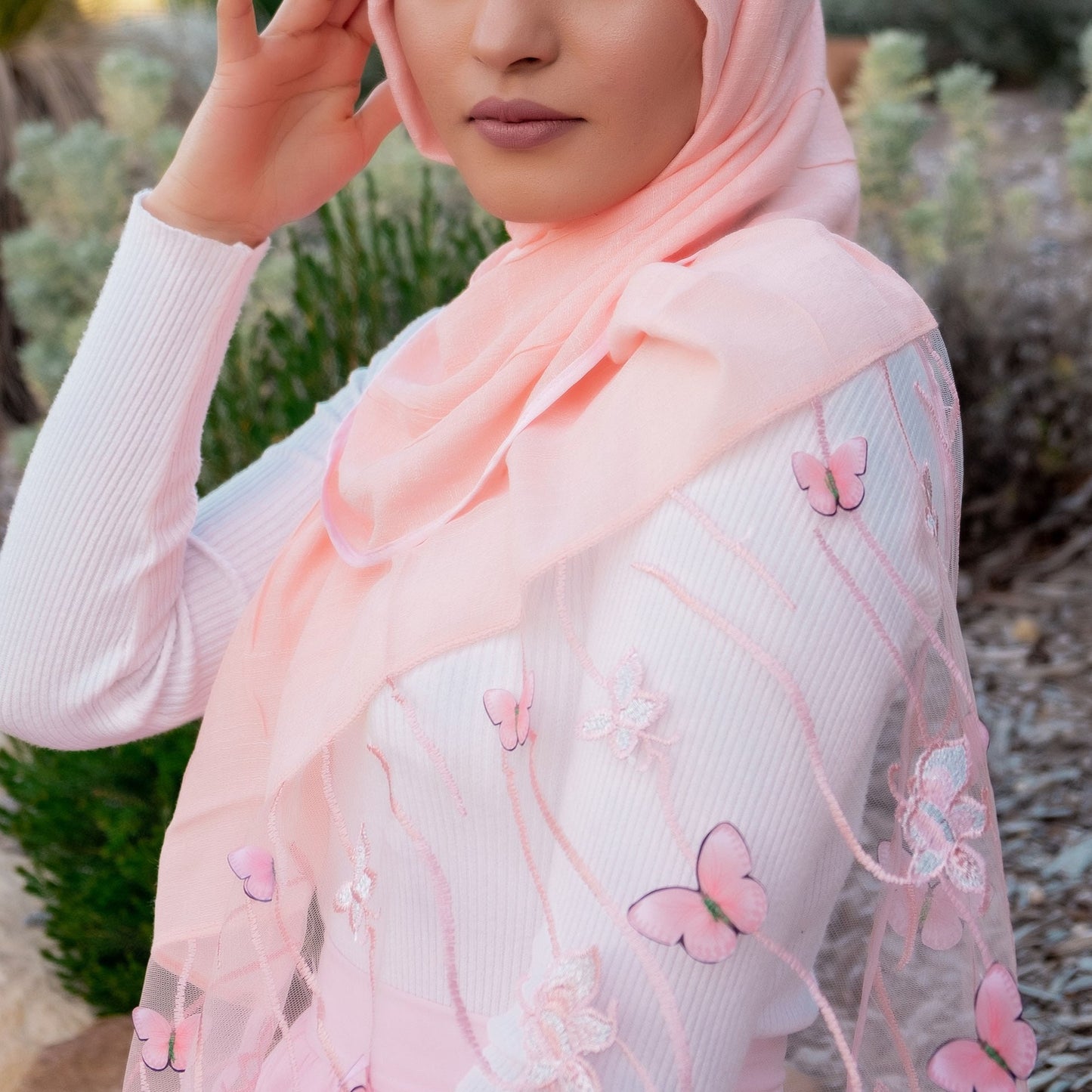 " Parisa " Pastel Peach Butterfly Hijab Shawl