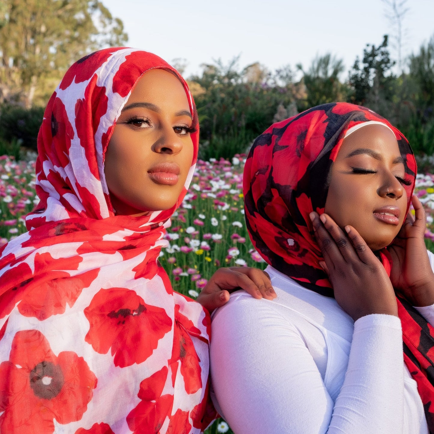 " Shaghayegh" Red Poppy Floral Long Shawl Hijab