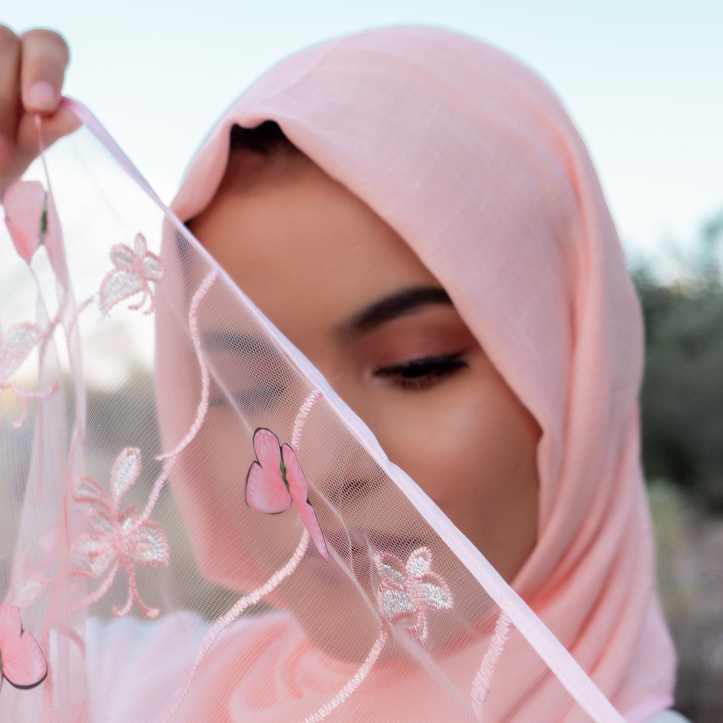 " Parisa " Pastel Peach Butterfly Hijab Shawl