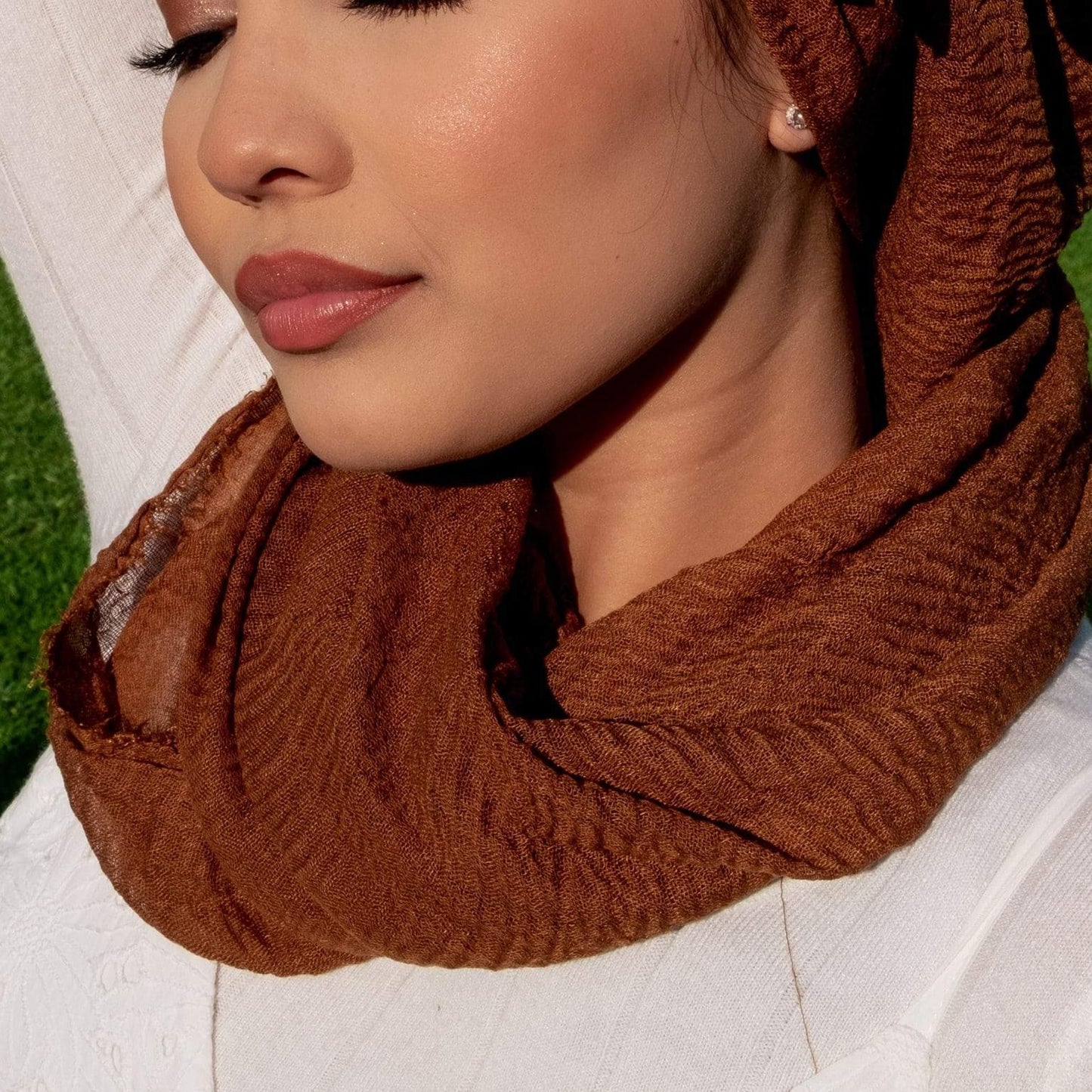 " Ghoroub " Coffee Brown Ultra Soft Cotton Crinkle Hijab Shawl