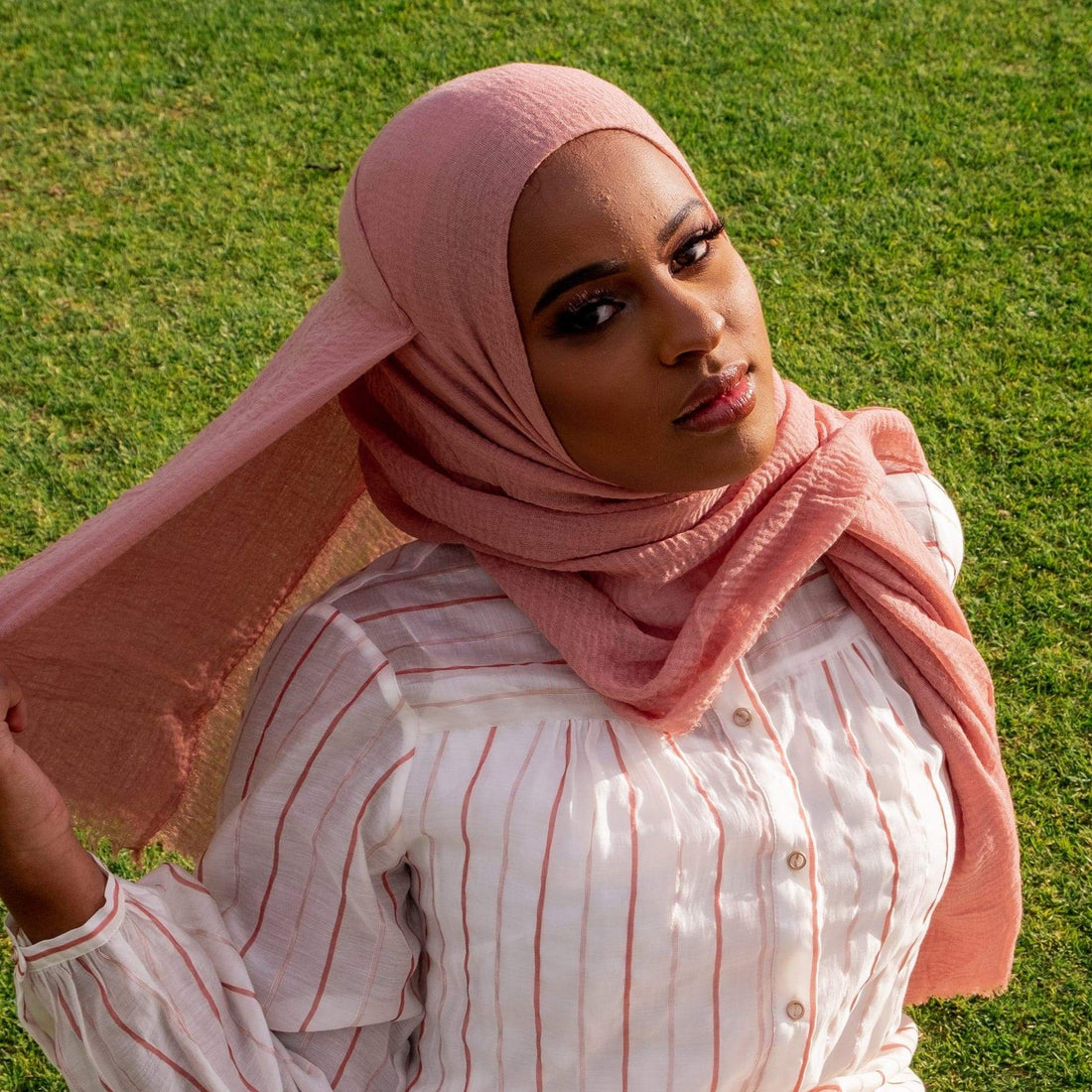 " Gulsoom "  Warm Nude Pink Ultra Soft Cotton Crinkle Hijab Shawl