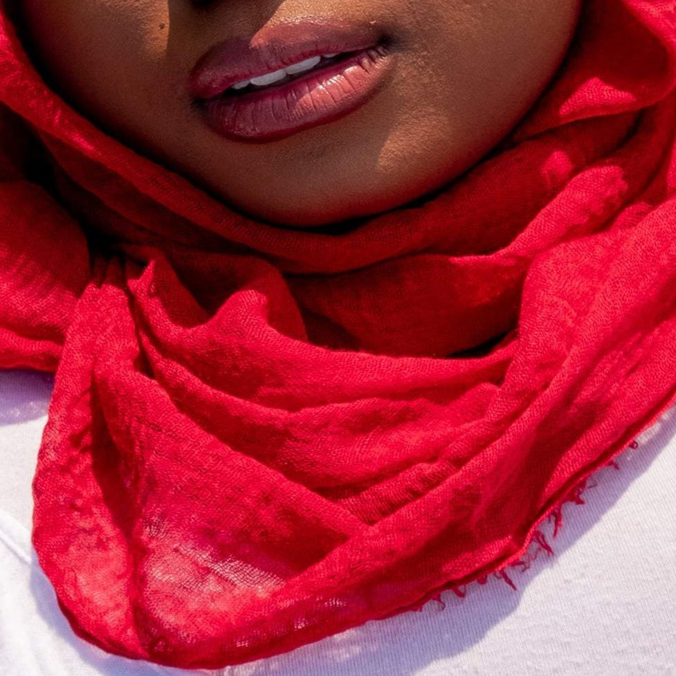 " Zohra  " Moron Red Ultra Soft Cotton Crinkle Hijab Shawl