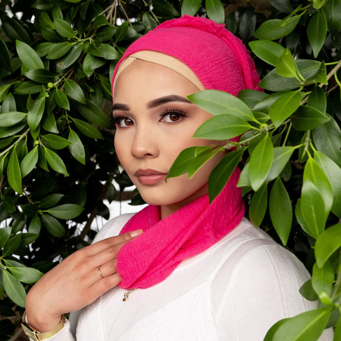 " Gul Bahar " Fuchsia Pink Ultra Soft Cotton Crinkle Hijab Shawl