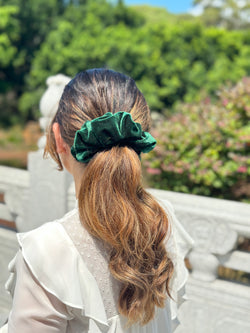 Velvet green scrunchie