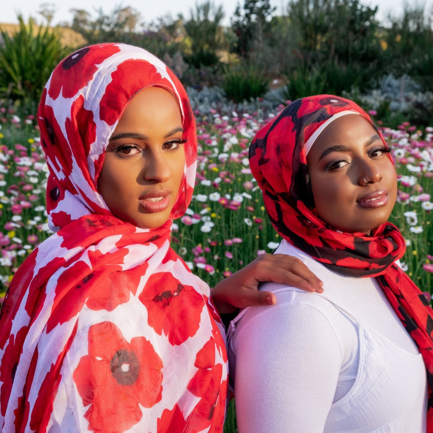 " Shaghayegh" Red Poppy Floral Long Shawl Hijab