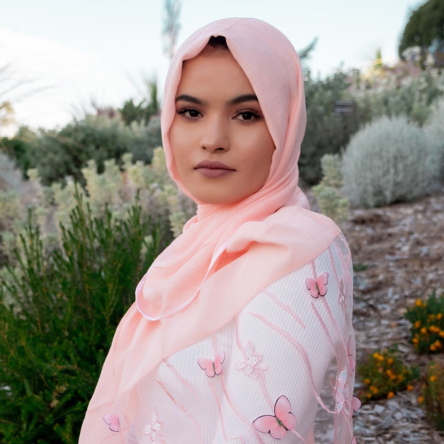 " Parisa " Pastel Peach Butterfly Hijab Shawl